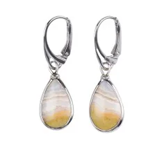 Ohrringe - Lace-Achat (hell) Tropfen, 4,3cm, platiniert