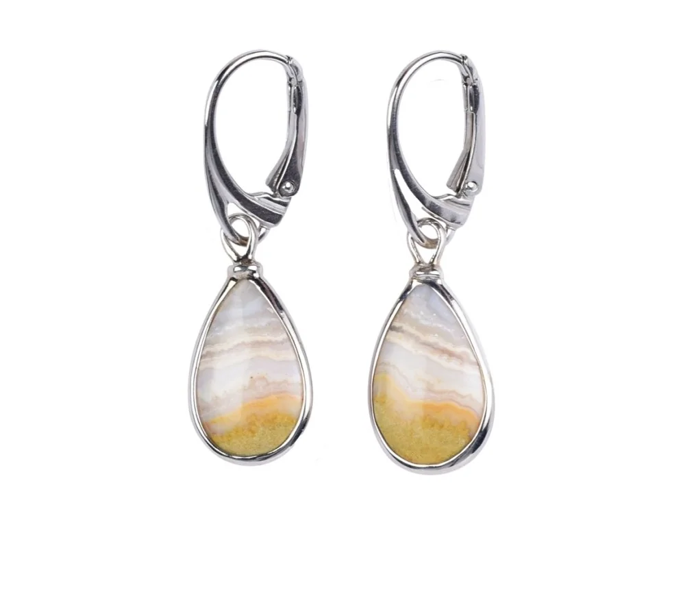 Ohrringe - Lace-Achat (hell) Tropfen, 4,3cm, platiniert