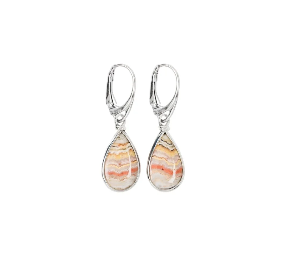 Ohrringe - Lace Achat (rot) Tropfen, 4,3cm, platiniert