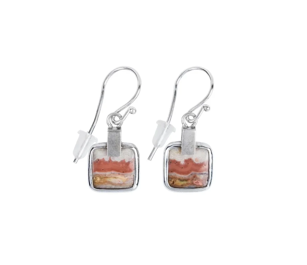 Ohrringe - Lace-Achat (rot) Quadrate, 3,6cm, platiniert