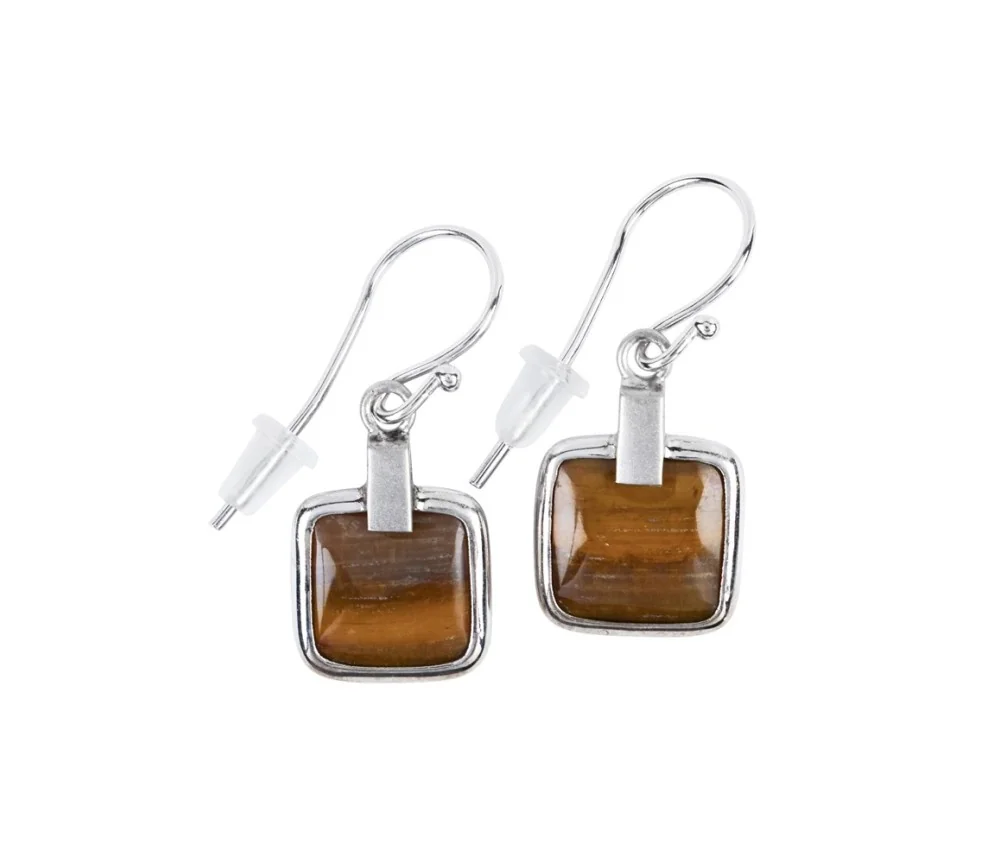 Ohrringe - versteinertes Holz Quadrate, 3,6cm, platiniert