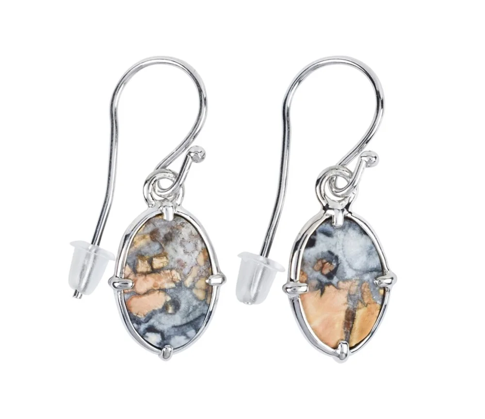 Ohrringe - Maligano-Jaspis oval, 3,6cm, platiniert