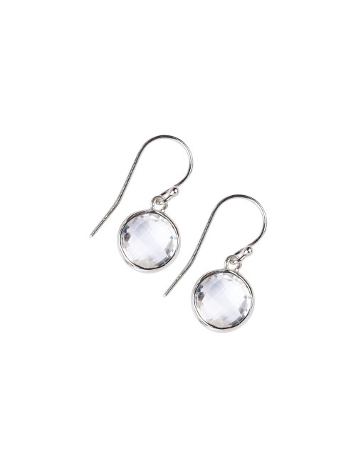 Ohrringe - Bergkristall rund (10mm), facettiert, 2,4cm, platiniert