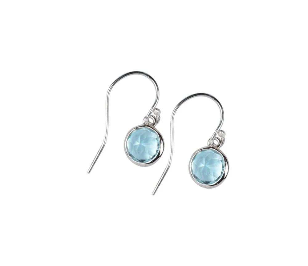 Ohrringe - Topas blau rund (8mm), facettiert, 2,2cm, platiniert