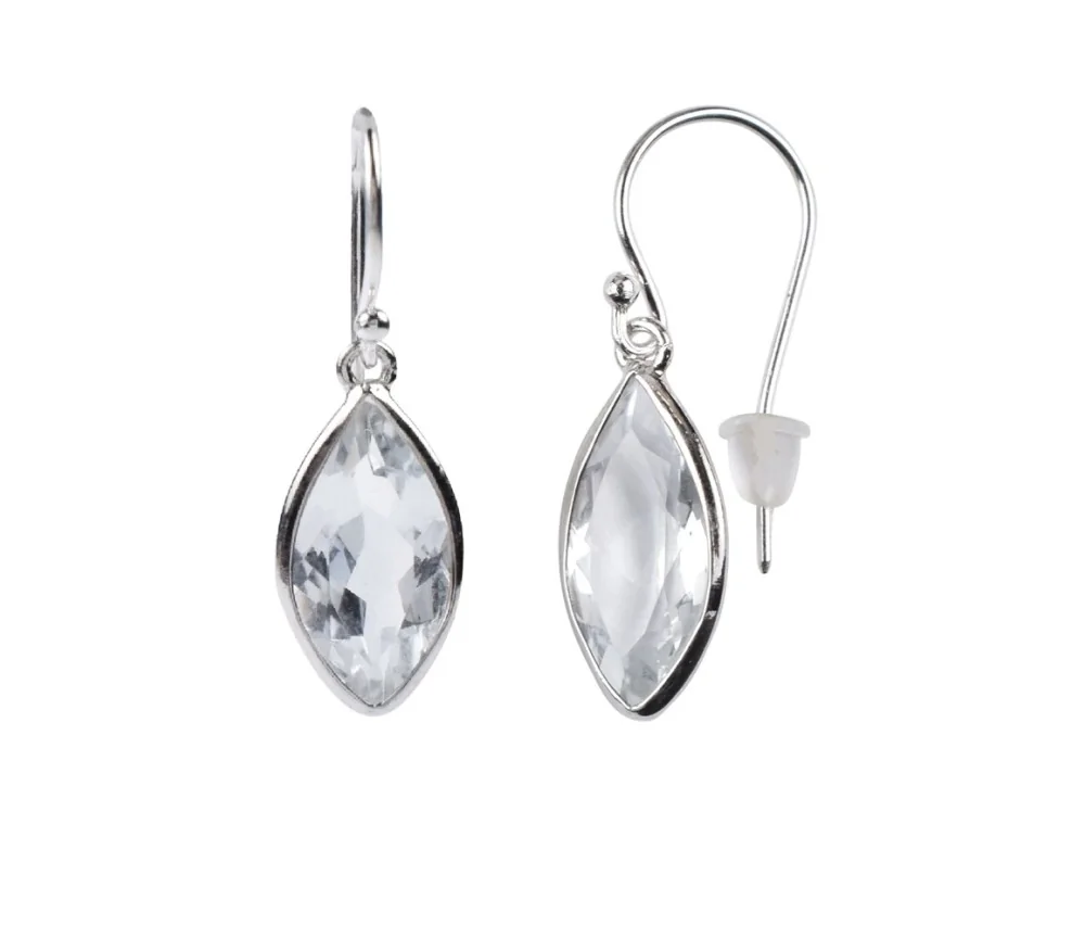 Ohrringe - Topas weiß (16 x 8mm), facettiert, 3,0cm, platiniert