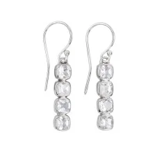 Ohrringe - Topas weiß Cushion (4 x 4mm), facettiert, 3,3cm, platiniert