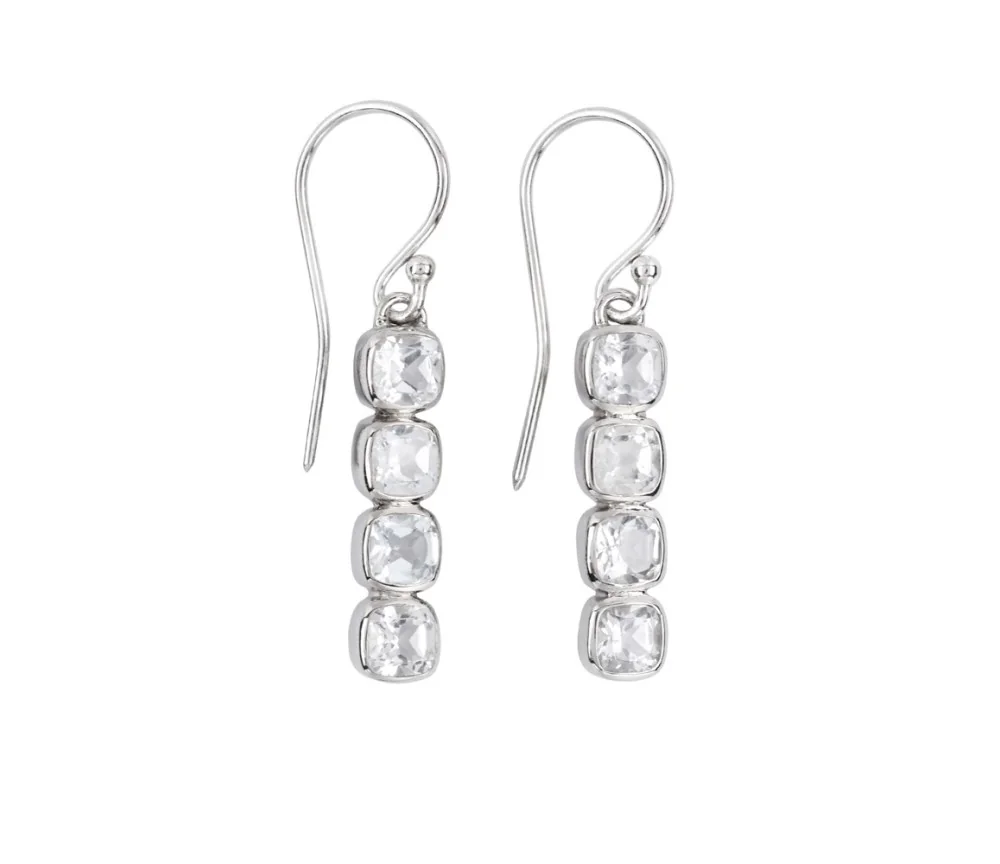 Ohrringe - Topas weiß Cushion (4 x 4mm), facettiert, 3,3cm, platiniert