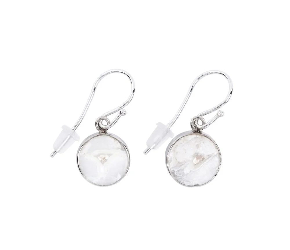 Ohrringe - Druzy-Achat (weiß) rund (10mm), 3,0cm, platiniert