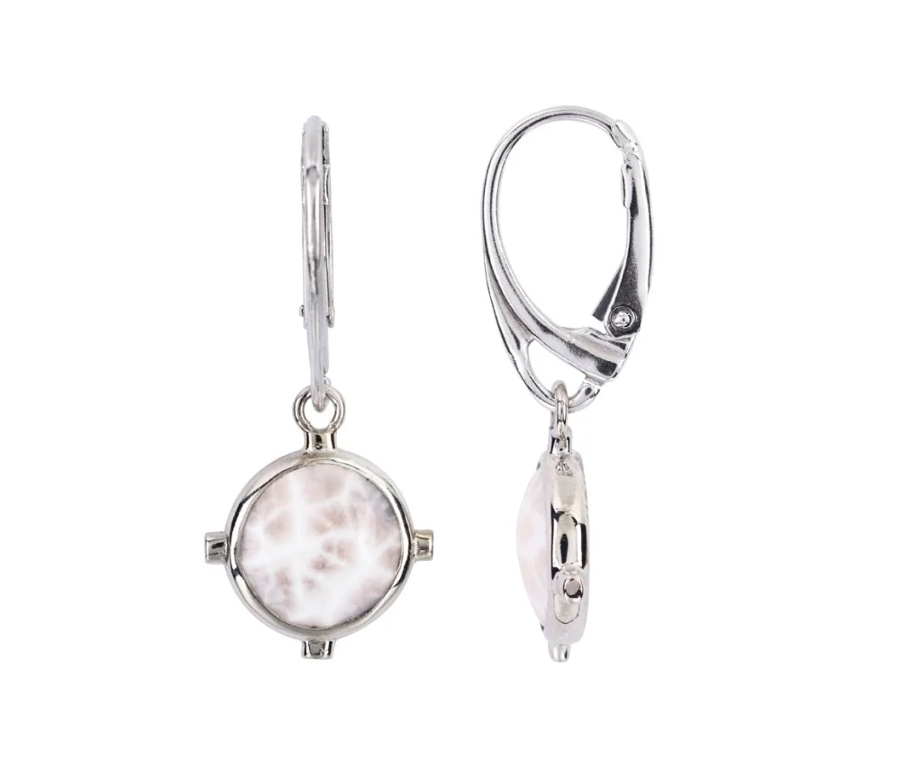 Ohrringe - Natrolith, rund (10mm), 3,6cm, platiniert