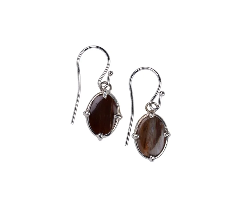 Ohrringe - Versteinertes Holz oval, 3,6cm, platiniert