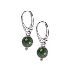 Ohrringe - Nephrit-Jade, rund (8mm), 3,1cm, platiniert