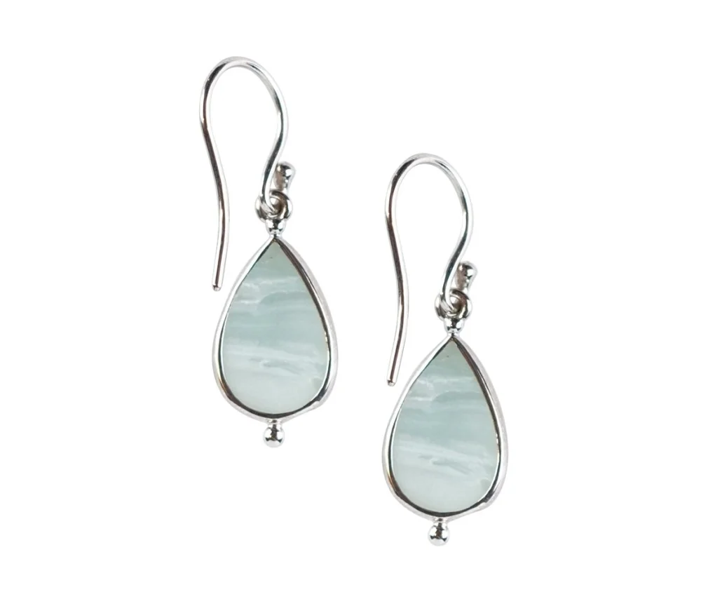 Ohrringe - Pazifik-Chalcedon Tropfen (15 x 11mm), 3,2cm, platiniert