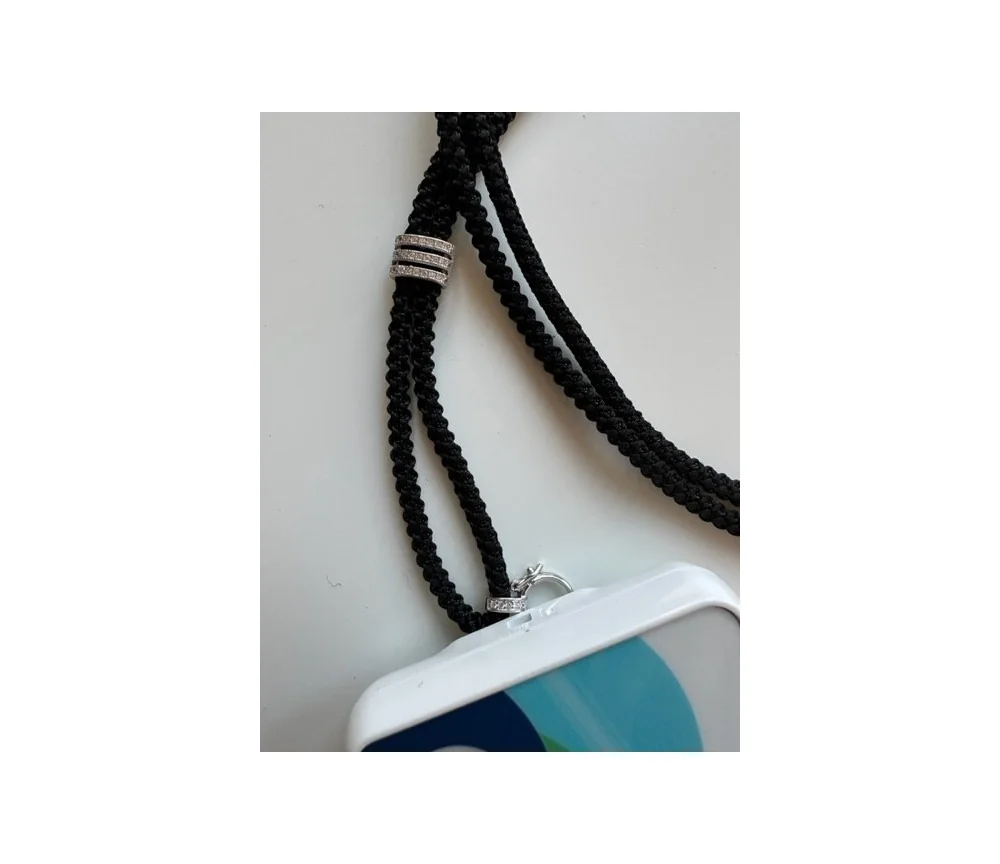 Healy - Design Befestigungsband, Schnur, Halsband, geflochten, schwarz/silber mit Strass - fürs Healy Gerät
