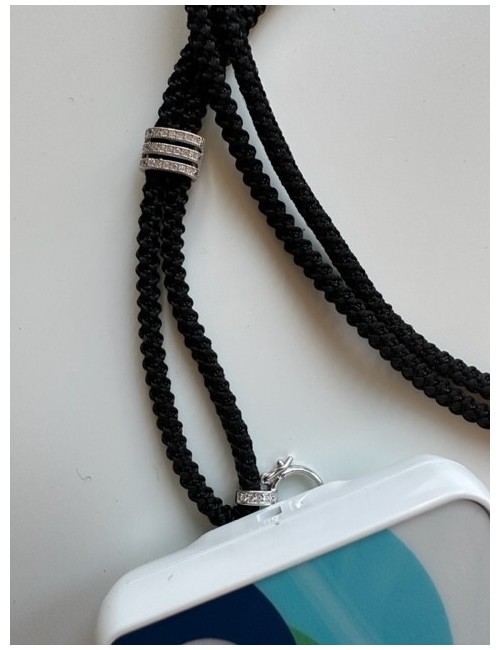 Healy - Design Befestigungsband, Schnur, Halsband, geflochten, schwarz/silber mit Strass - fürs Healy Gerät