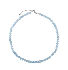 Halskette - Collier - Aquamarin mit Kugeln 6,5mm, rhodiniert inkl. Verlängerungskettchen