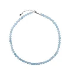 Halskette - Collier - Aquamarin mit Kugeln 6,5mm, rhodiniert inkl. Verlängerungskettchen