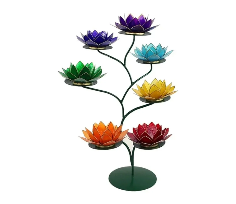 Teelichthalter - Chakra Baum /Teelicht Ständer - Grün - mit 7 Armen ca. 57x35cm