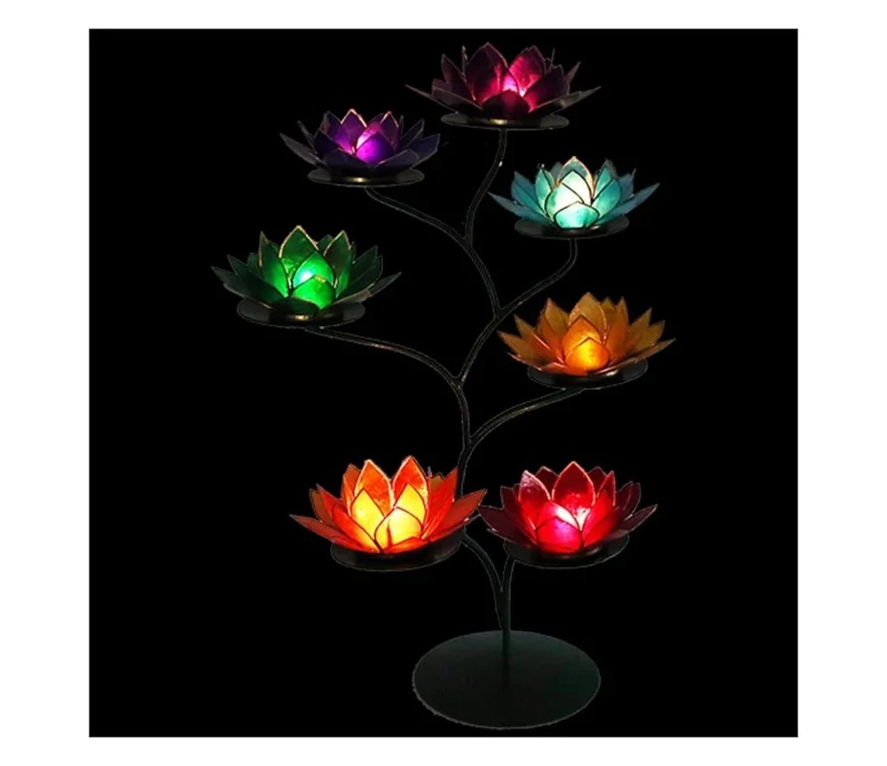 Teelichthalter - Chakra Baum /Teelicht Ständer - Grün - mit 7 Armen ca. 57x35cm