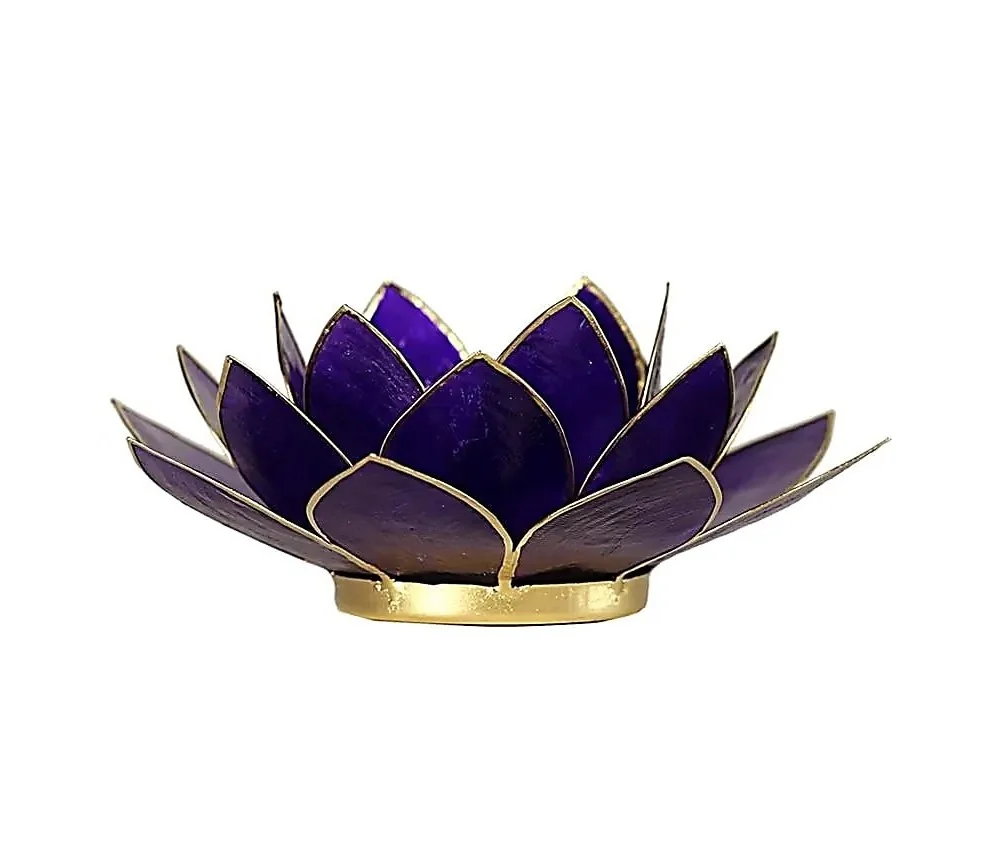 Teelichthalter - Capiz Muschel - Lotus Licht - Chakra - 7stes - Violett mit Gold - ca. 13,5x5,5 cm