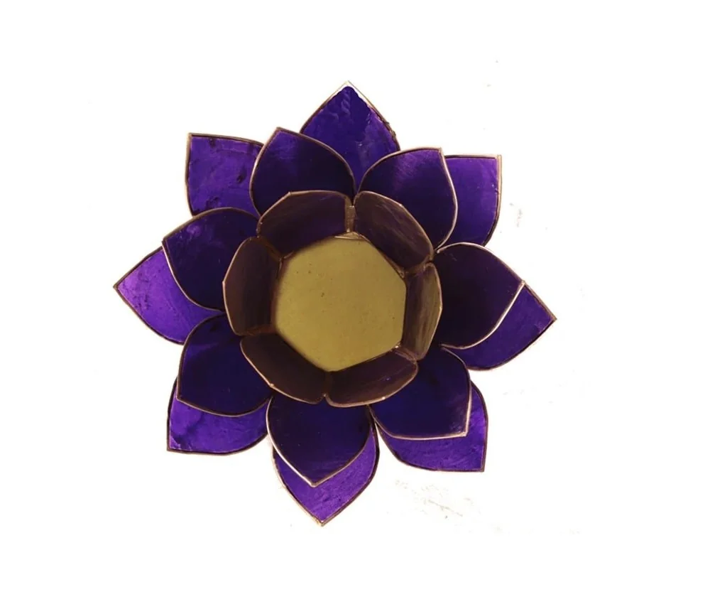 Teelichthalter - Capiz Muschel - Lotus Licht - Chakra - 7stes - Violett mit Gold - ca. 13,5x5,5 cm