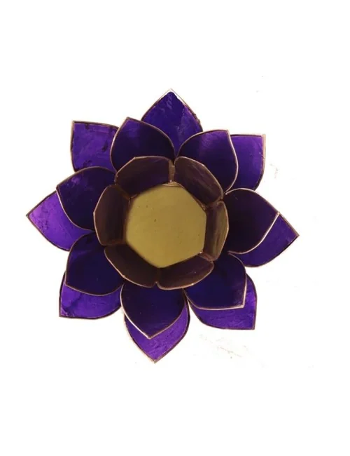Teelichthalter - Capiz Muschel - Lotus Licht - Chakra - 7stes - Violett mit Gold - ca. 13,5x5,5 cm