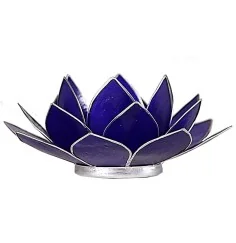 Teelichthalter - Capiz Muschel - Lotus Licht - Chakra - 6stes - Indigo mit Silber - ca. 13,5x5,5 cm