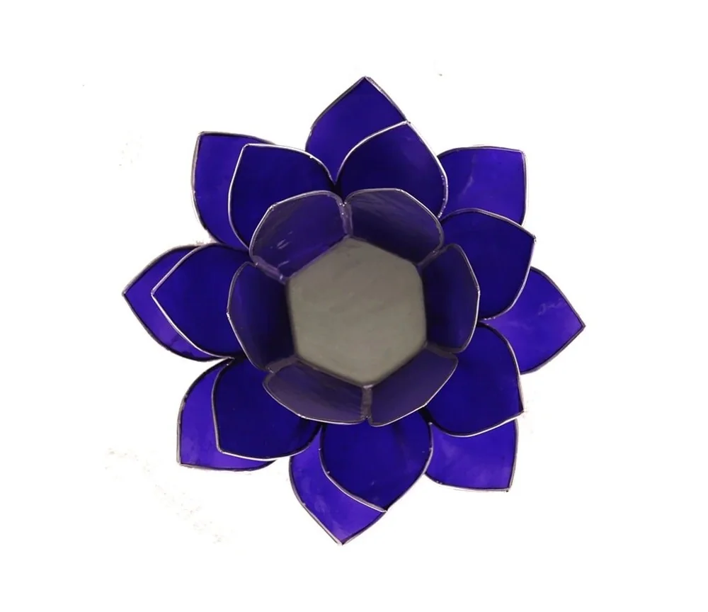 Teelichthalter - Capiz Muschel - Lotus Licht - Chakra - 6stes - Indigo mit Silber - ca. 13,5x5,5 cm