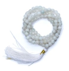 Mala - Edelstein - Mondstein in AA-Qualität - mit passender Quaste - 108 Perlen - ca. 45,5cm