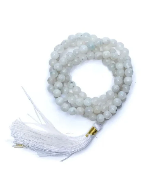 Mala - Edelstein - Mondstein in AA-Qualität - mit passender Quaste - 108 Perlen - ca. 45,5cm