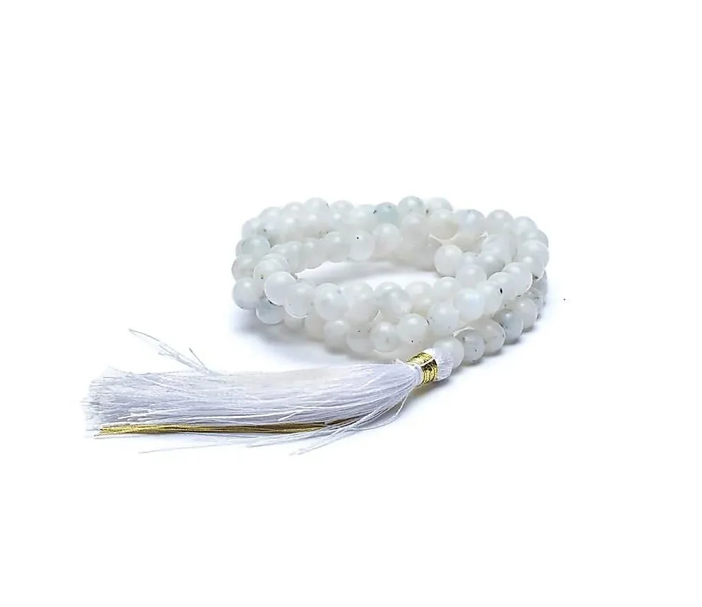 Mala - Edelstein - Mondstein in AA-Qualität - mit passender Quaste - 108 Perlen - ca. 45,5cm