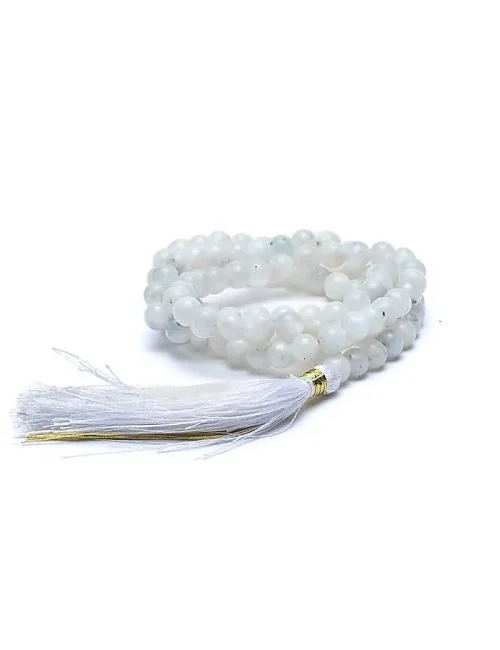 Mala - Edelstein - Mondstein in AA-Qualität - mit passender Quaste - 108 Perlen - ca. 45,5cm
