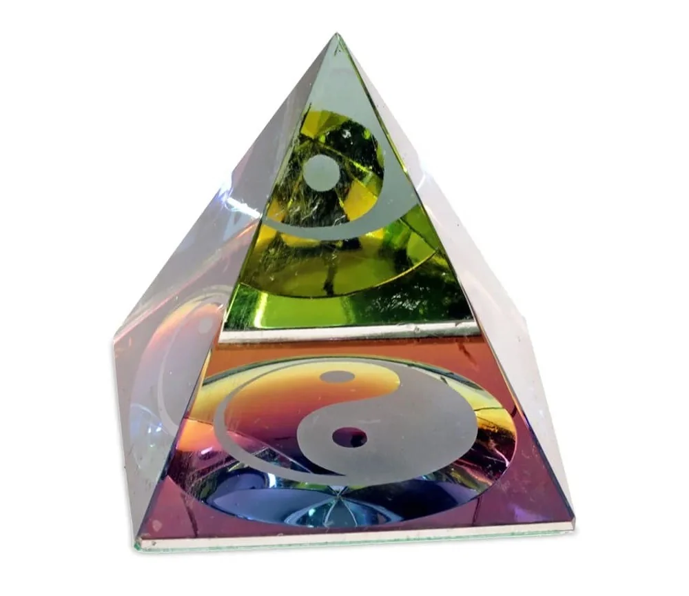 Dekoration - Kristall - Pyramide - Ying & Yang - bunter Kern - ca. 6,5x5,5x5,5cm