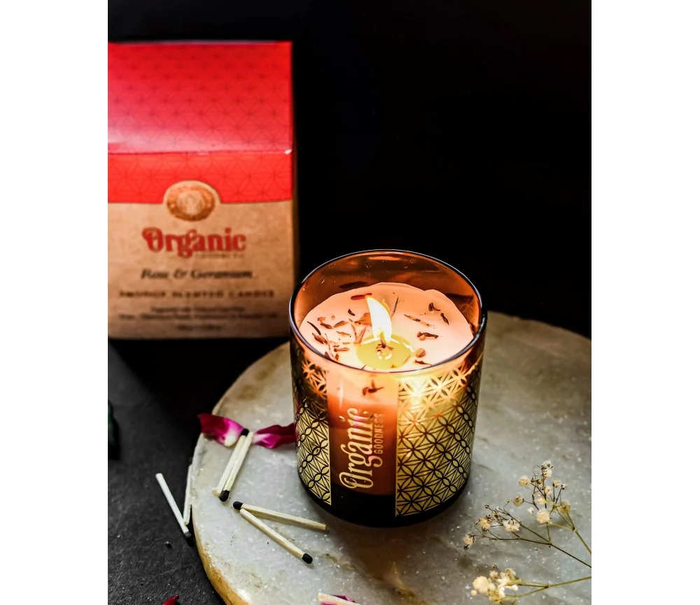 Song of India - Organic Goodness - Kerze im Glas - Rose & Geranium - mit Blume des Lebens