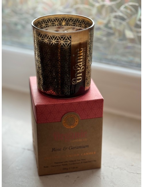 Song of India - Organic Goodness - Kerze im Glas - Rose & Geranium - mit Blume des Lebens