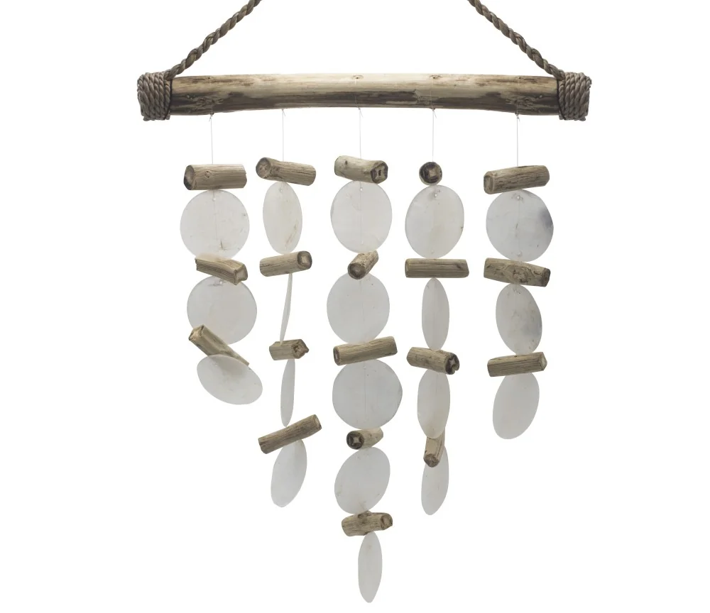 Hängende Dekoration - Windspiel - Copi - Capiz-Muscheln & Treibholz - Weiß - ca. 31x20cm