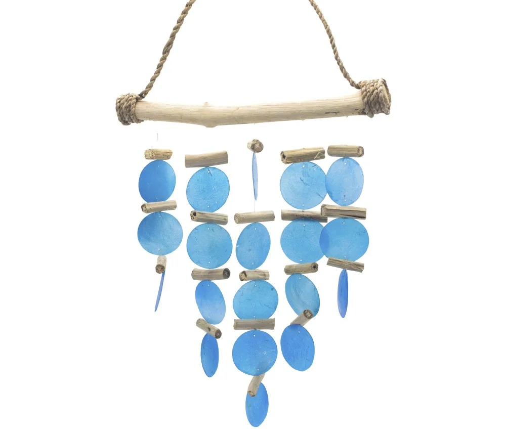 Hängende Dekoration - Windspiel - Copi - Capiz-Muscheln & Treibholz - Meeresblau - ca. 31x20cm