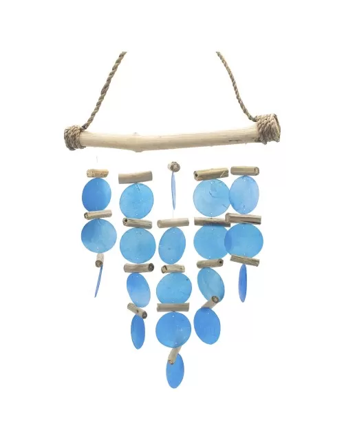 Hängende Dekoration - Windspiel - Copi - Capiz-Muscheln & Treibholz - Meeresblau - ca. 31x20cm