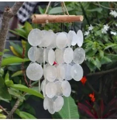 Hängende Dekoration - Windspiel - Copi - Capiz-Muscheln & Treibholz - Kreuz - Weiß - ca. 20x46cm