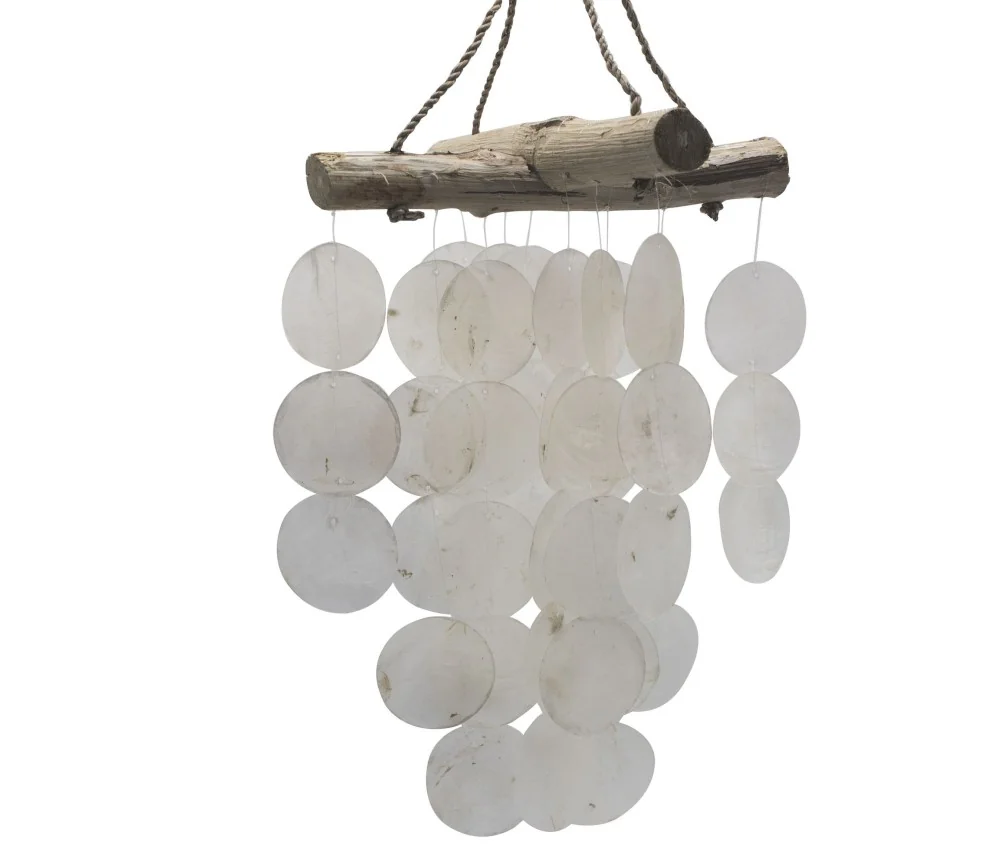 Hängende Dekoration - Windspiel - Copi - Capiz-Muscheln & Treibholz - Kreuz - Weiß - ca. 20x46cm