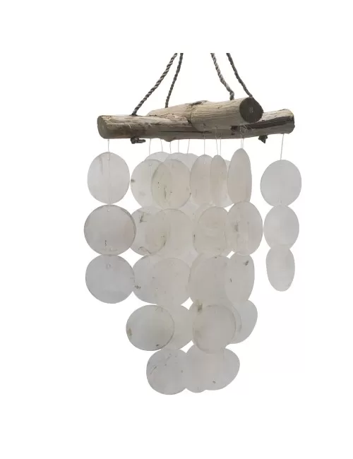 Hängende Dekoration - Windspiel - Copi - Capiz-Muscheln & Treibholz - Kreuz - Weiß - ca. 20x46cm