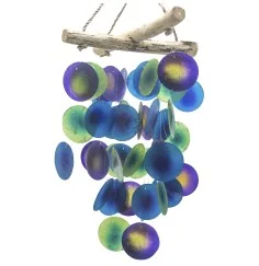 Hängende Dekoration - Windspiel - Copi - Capiz-Muscheln & Treibholz - Kreuz - Violett & Grün - ca. 20x46cm