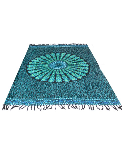 Sarong - Wickeltuch - Pfau - Viskose - Blau/Türkis - ca. 140x100 cm