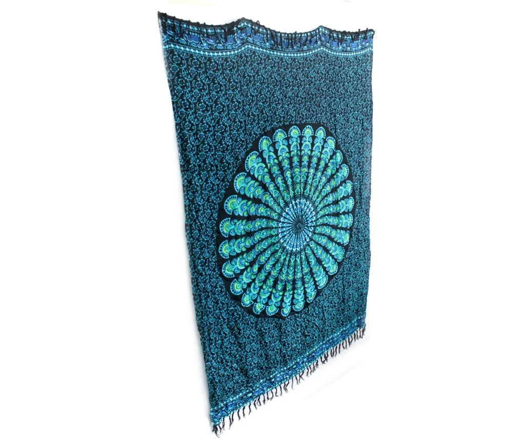 Sarong - Wickeltuch - Pfau - Viskose - Blau/Türkis - ca. 140x100 cm