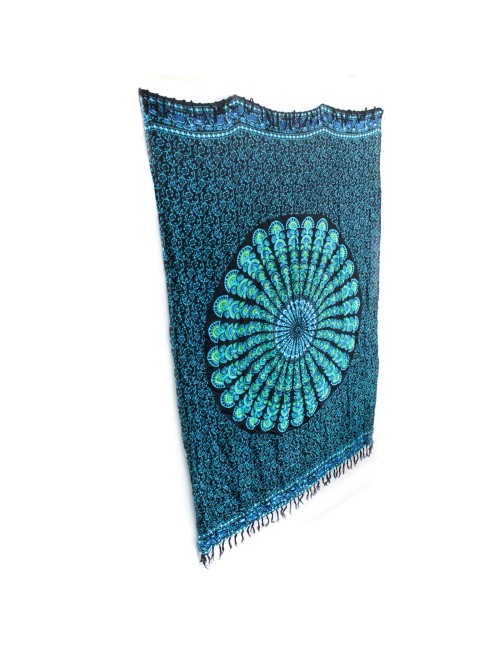 Sarong - Wickeltuch - Pfau - Viskose - Blau/Türkis - ca. 140x100 cm