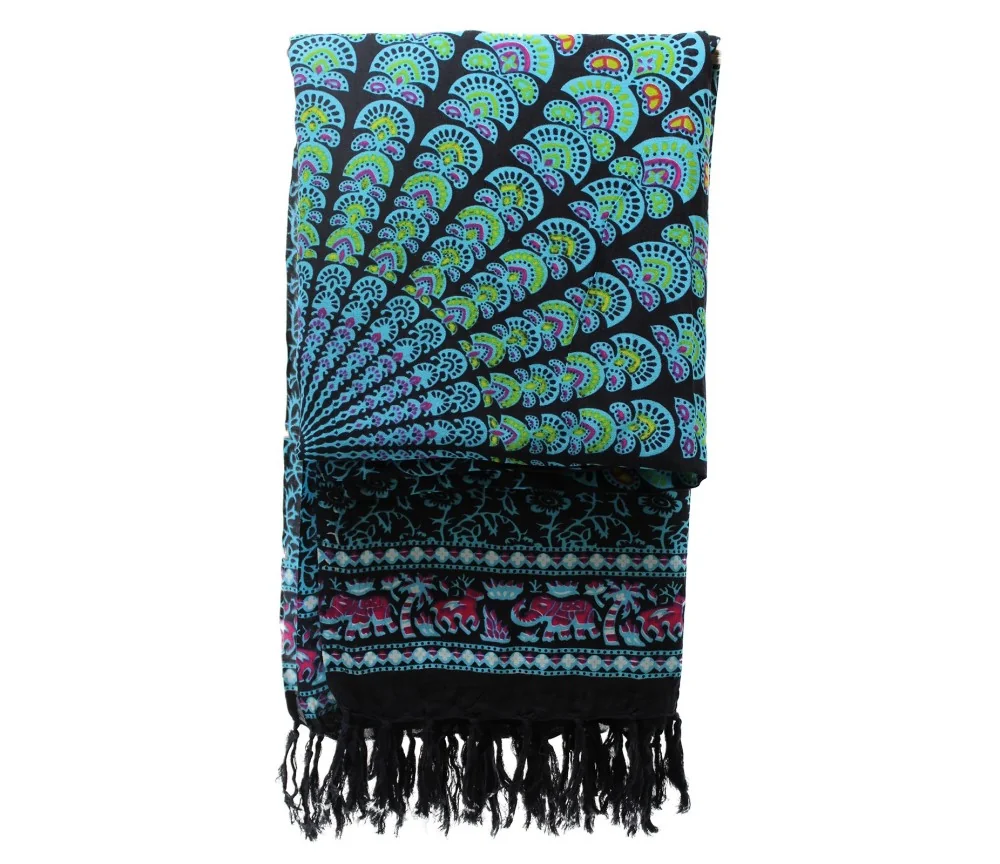 Sarong - Wickeltuch - Pfau - Viskose - Blau/Türkis - ca. 140x100 cm