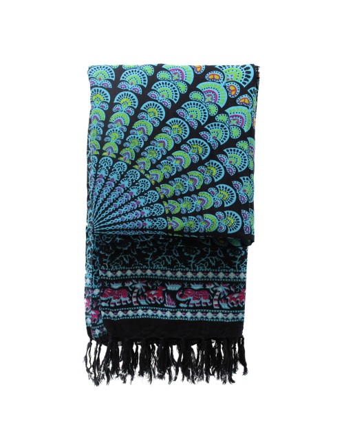 Sarong - Wickeltuch - Pfau - Viskose - Blau/Türkis - ca. 140x100 cm