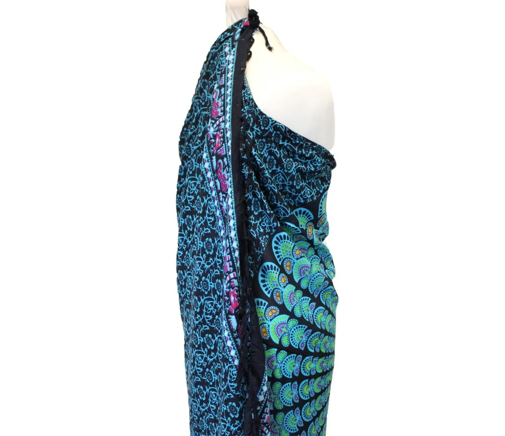 Sarong - Wickeltuch - Pfau - Viskose - Blau/Türkis - ca. 140x100 cm