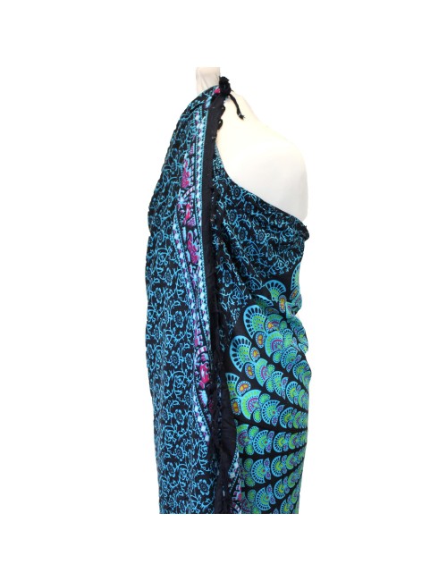 Sarong - Wickeltuch - Pfau - Viskose - Blau/Türkis - ca. 140x100 cm