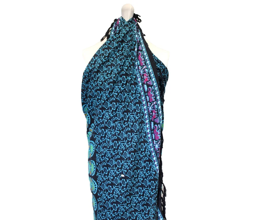 Sarong - Wickeltuch - Pfau - Viskose - Blau/Türkis - ca. 140x100 cm