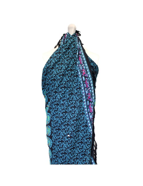 Sarong - Wickeltuch - Pfau - Viskose - Blau/Türkis - ca. 140x100 cm